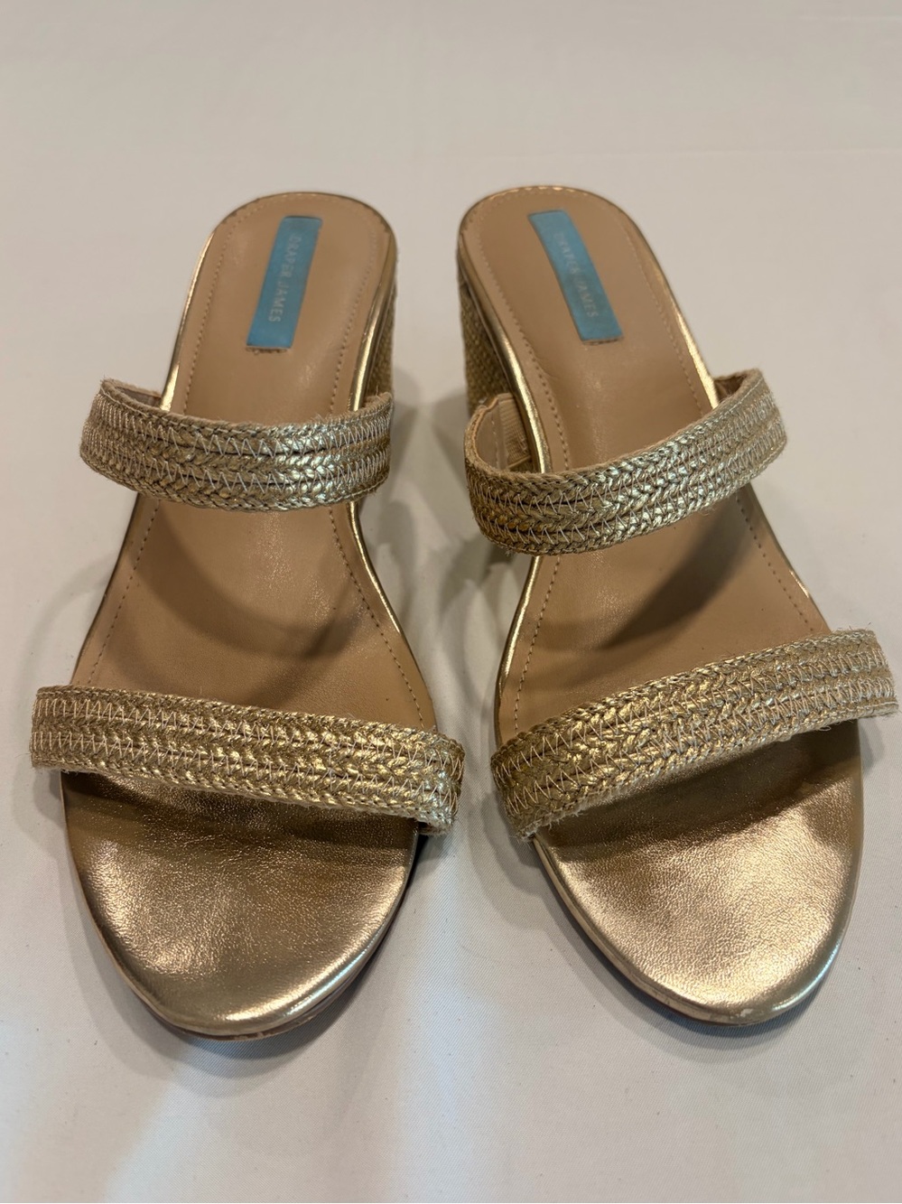 Draper James Gold Straw Braided Wedge Sandals Slid-on Heels Size 9
